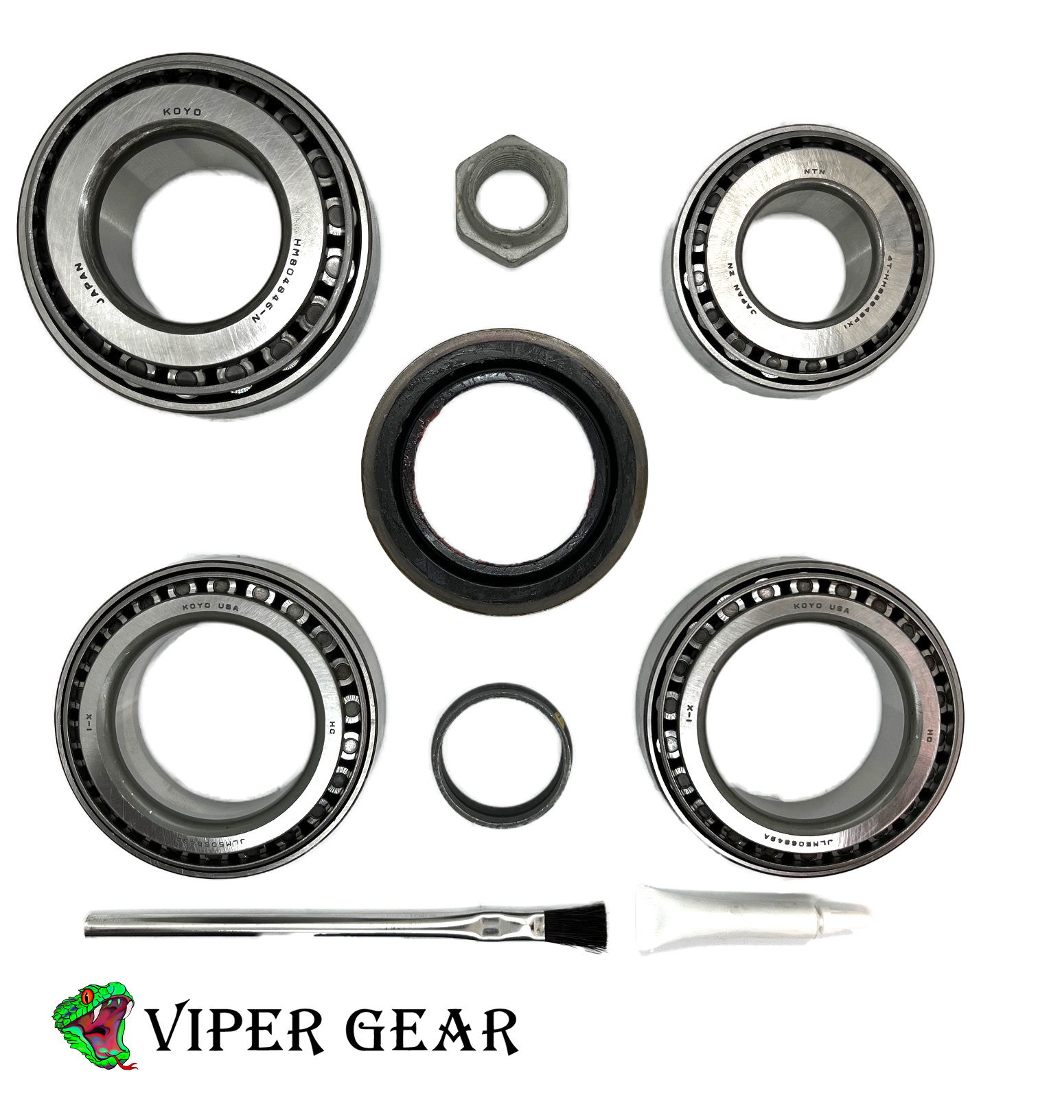 Viper Gear Dodge 9.25" kit. 4 Koyo bearings and races, 1 pinion seal, 1 pinion nut, 1 crush sleeve