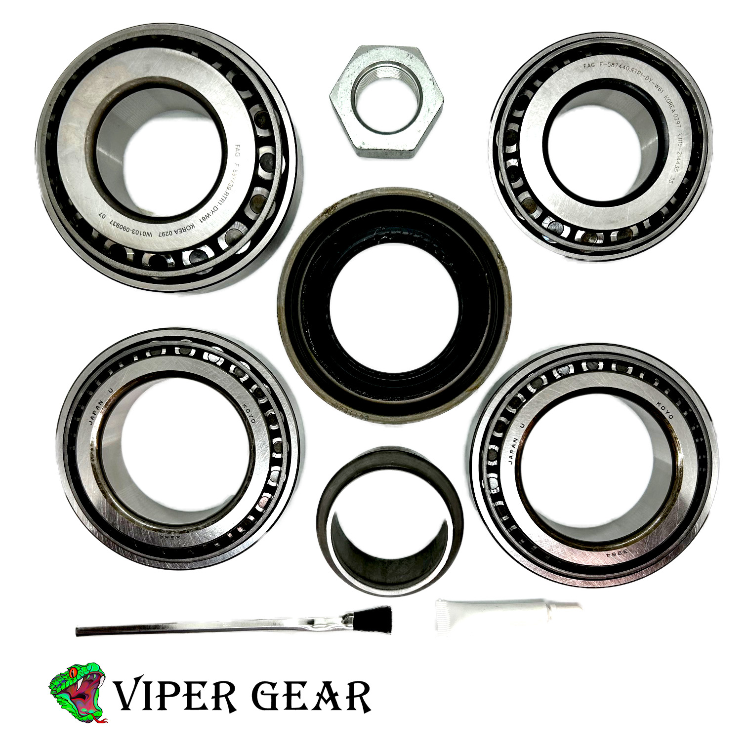 4 Koyo bearings and races, 1 pinion seal, 1 crush sleeve, 1 pinion nut